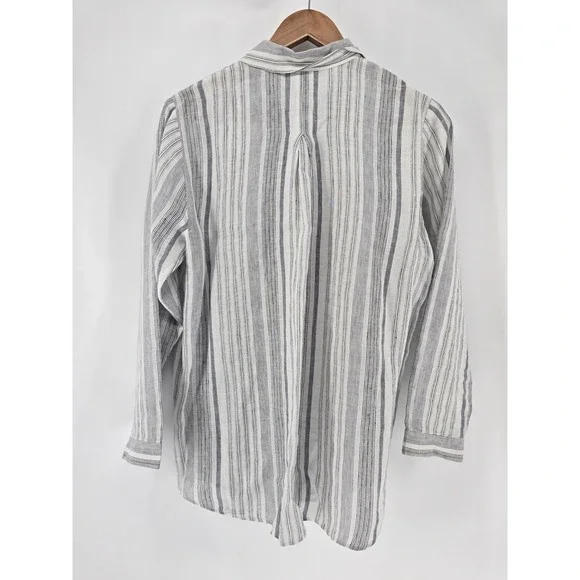 Lafayette‎ 148 New York Medium Striped Linen Blend Shirt Button Down Coastal - Picture 3 of 7